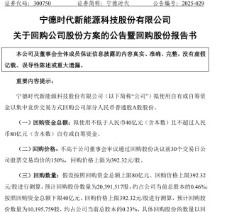 深夜大利好！寧德時代出手：最多80億元回購