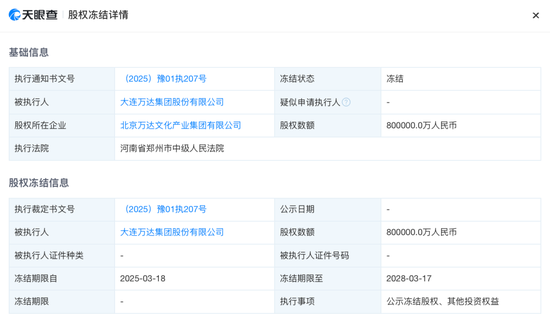突發(fā)！大連萬達(dá)集團(tuán)所持80億元股權(quán)被凍結(jié)  第1張